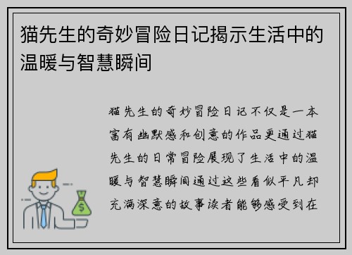 猫先生的奇妙冒险日记揭示生活中的温暖与智慧瞬间